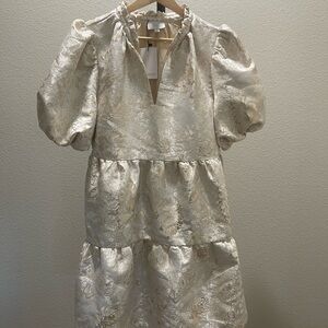 Sugarlips Cream and Gold Shimmer Layered Ruffle Dress w/ Pockets